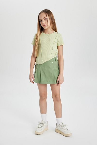 DeFacto Girls Rib Slim Fit T-Shirt - Crew Neck, Short Sleeve C0104A824Sm
