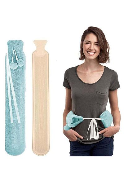 fulina 2L Large Capacity Long Hot Water Bag with Plush Cover,Rubber material,Reusable,Can Pain Relief,Blue