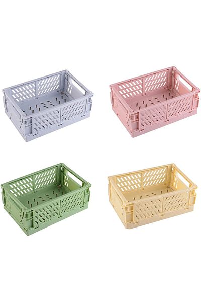 fulina 4Pcs Plastic Basket Set, Stackable Design,with Hidden Handles, for Toring Fruits, Snacks