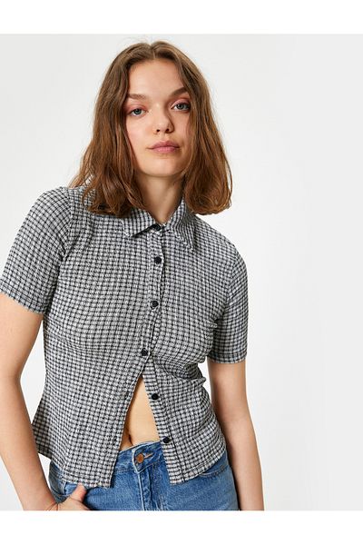 Koton New Season Bürümcük T-Shirt Shirt Collar Buttoned Short Sleeve Checkered