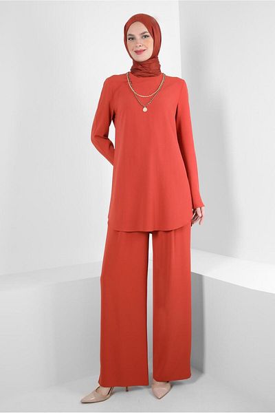 Alvina Chain Detailed Elastic Waist Pants Suit 43742