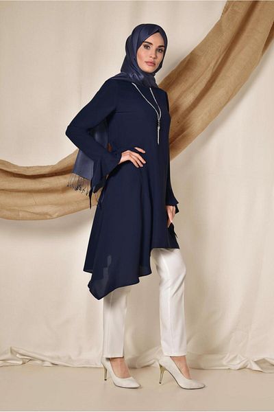 Alvina Asymetric Cut Pillise Detail Tunic 4852