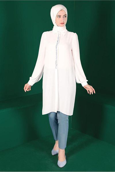 Alvina Hidden Buttoned Jewelled Tunic - 42562