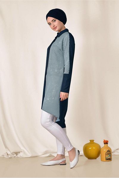 Alvina One Side Stripes Patterned Tunic 4935