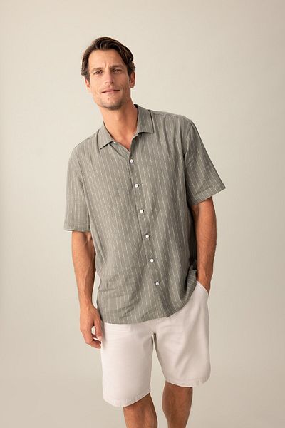 DeFacto Relax Fit Polo límeček pruhované plátěné tričko s krátkým rukávem C1111Ax24Sm