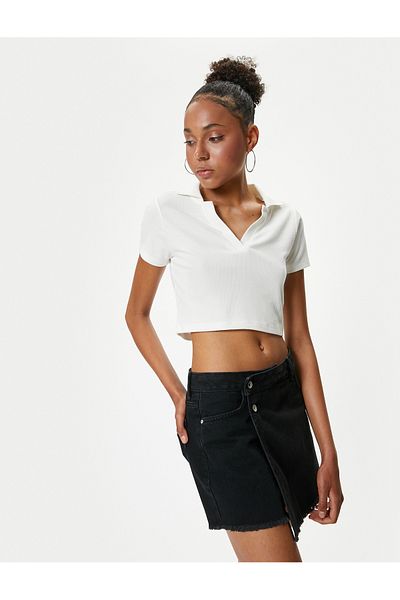 Koton New Season Mini Denim Shorts Skirt with Buttons and Pockets Relaxed Fit