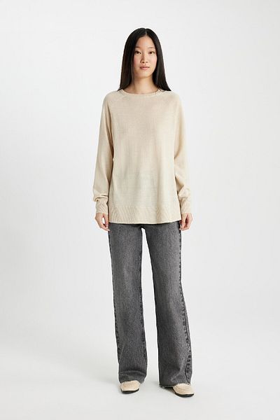 DeFacto Regular Fit puha textúrájú nyakú, raglán ujjú Basic sima kötöttáru pulóver I6913az24wn
