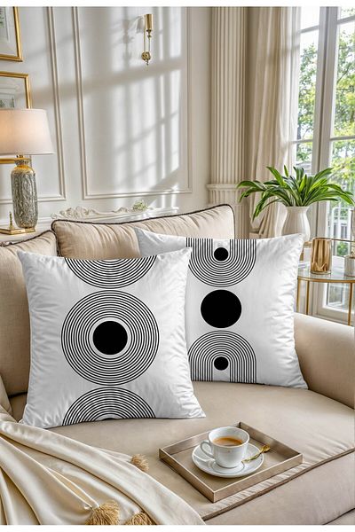 Hayal Dekoratif Digital Printed White Background 2-Piece 43X43 cm Throw Pillow Case – Modern and Stylish Decorative Pillow Case