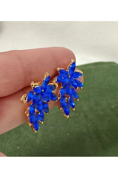 mos&more Blue Crystal Stone Gold Evening Dress Stylish Women's Earrings