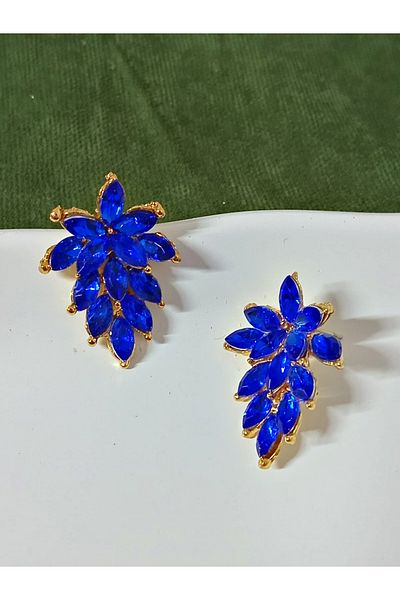 mos&more Blue Crystal Stone Gold Evening Dress Stylish Women's Earrings