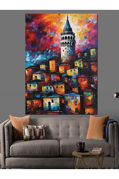 Tablomega Turnul Galata in Tonuri Pastel Pictura Decorativa Canvas - Lemn MDF