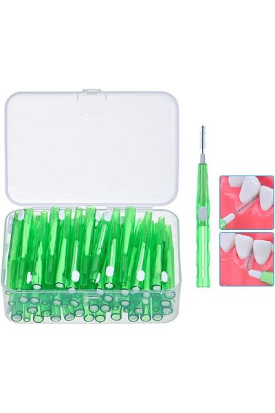 COOYA Dental Floss, Push-Pull Interdental Brush, Dental Toothpick Floss for Braces 60 PCS (Green)