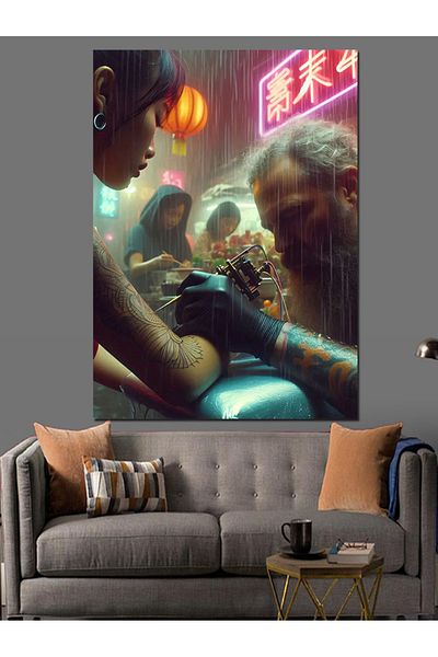 Tablomega Canvas Decorativ Bărbat care face tatuaj - Lemn MDF