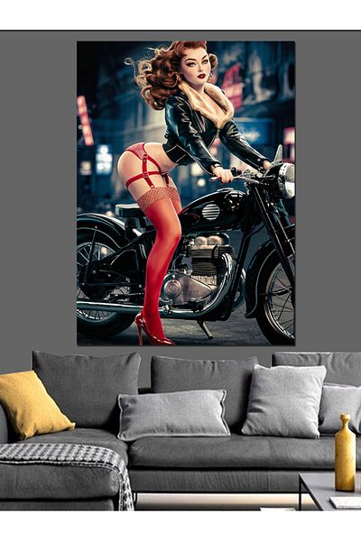 Tablomega Pânză Decorativă Fată Motocicletă - Lemn MDF