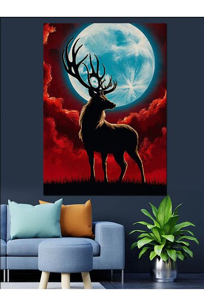 Tablomega Pânză decorativă Full Moon And Deer - Lemn MDF