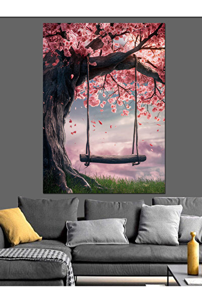 ekart Kiraz ağacındaki salıncak Dekoratif Kanvas - Mdf Ahşap Tablo