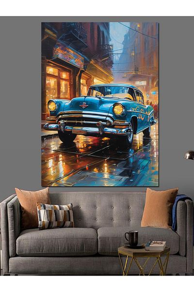 Tablomega Pânză decorativă Retro Classic Blue Car - Lemn MDF