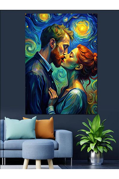 Tablomega Διακοσμητικός καμβάς Kiss σε στυλ Van Gogh - Ξύλινος πίνακας MDF
