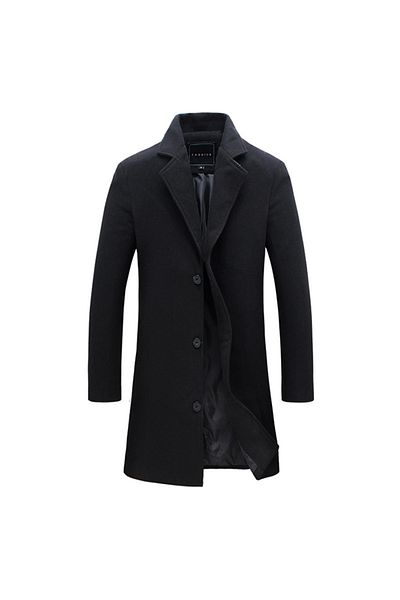 ENAR Lapel Collar Woolen Single-Breasted Trench Coat Black L