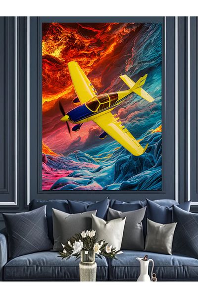 Tablomega Pânză decorativă cu avion acrobatic galben - MDF Lemn