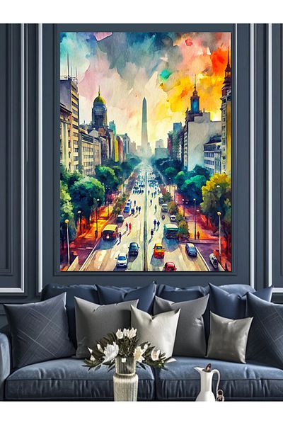 Tablomega Pânză decorativă oraș colorată - MDF Lemn