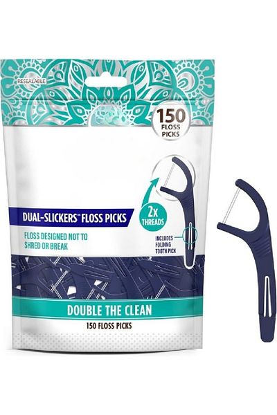 COOYA Dual Slickers Floss Picks, with Foldable Toothpick for Effective Plaque Removal, Unflavored