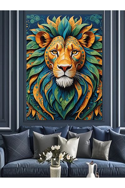 Tablomega Pânză decorativă cu leu colorat - Lemn MDF