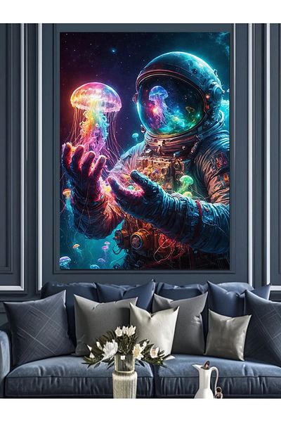 Tablomega Pânză Decorativă Astronaut și Meduze - Lemn MDF