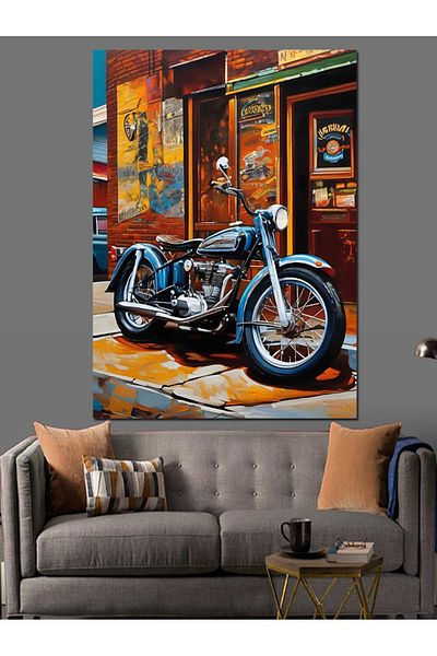 Tablomega Pânză Decorativă Motocicletă Retro - Lemn MDF
