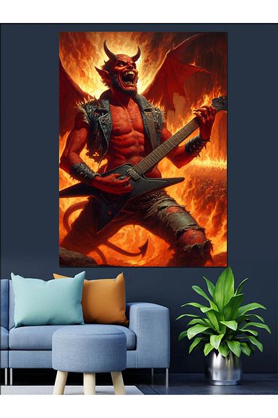 Tablomega Διακοσμητικός καμβάς Devil Playing Electric Guitar - Ξύλινος πίνακας MDF