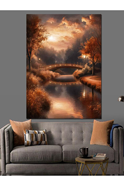 KanvasSepeti Мост и езеро в гората Декоративна маслена картина с текстурирана...