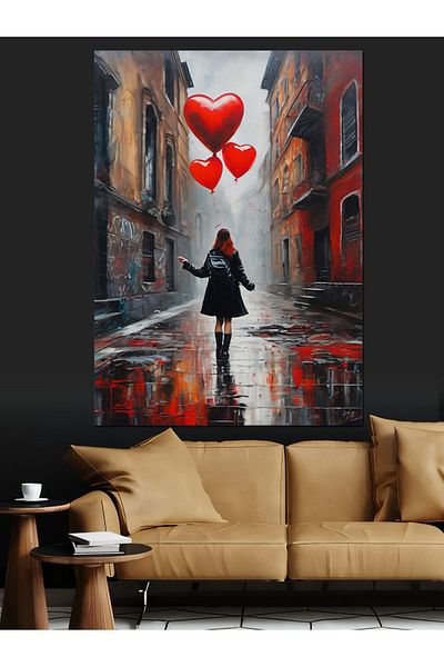 Tablomega Pânză decorativă cu balon zburător în formă de inimă - Lemn MDF