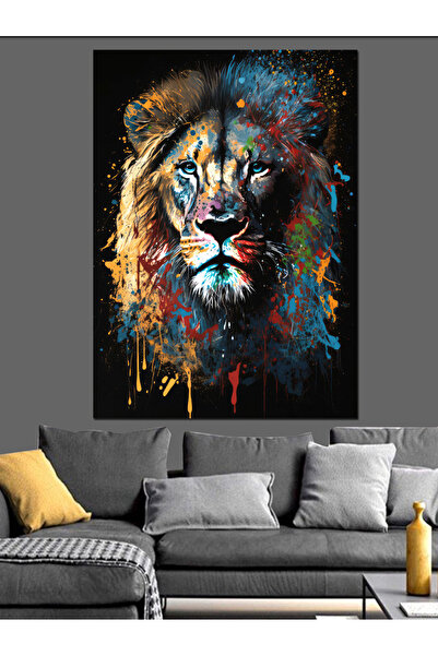 ekart Boyalı Aslan Dekoratif Kanvas - Mdf Ahşap Tablo
