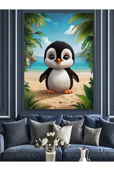 Tablomega Pinguin vopsit pe plaja Canvas Decorativ - MDF Lemn