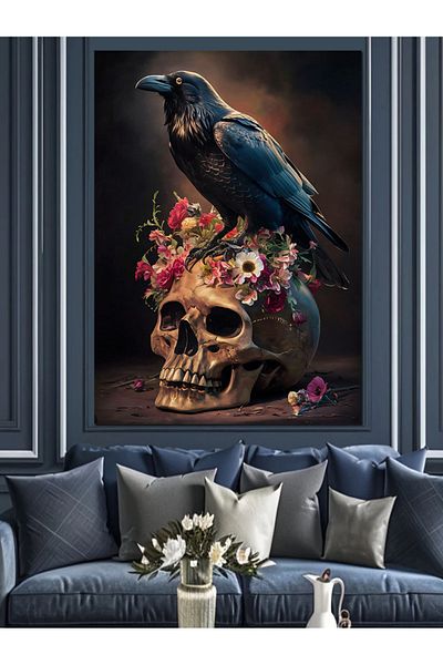 Tablomega Διακοσμητικός καμβάς Skull And Crow - Ξύλινος πίνακας MDF