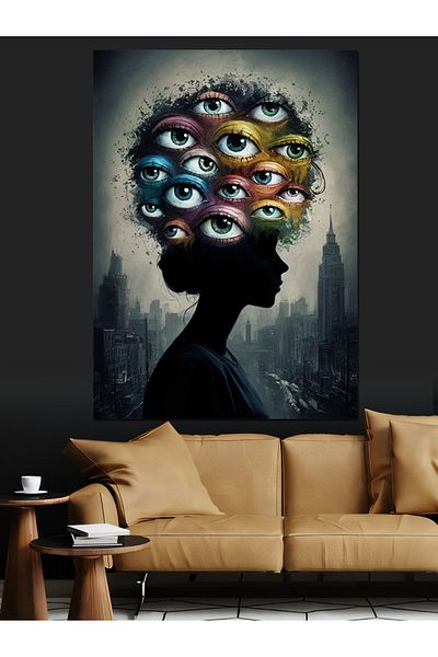 Tablomega Pânză decorativă abstractă femei și ochi - pictură din lemn MDF
