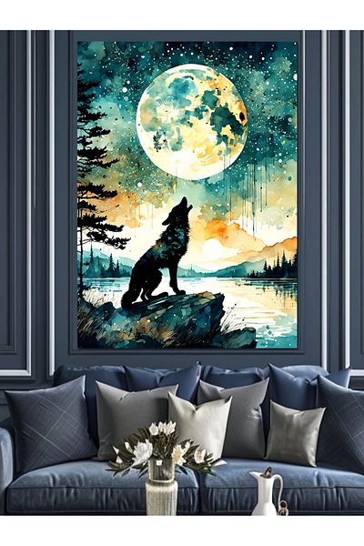 Tablomega Διακοσμητικός καμβάς Full Moon And Wolf - Ξύλινος πίνακας MDF