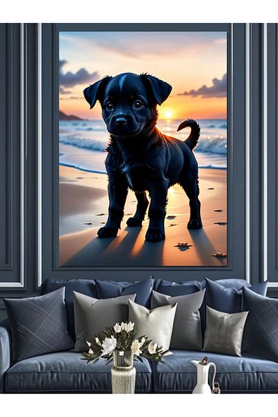 Tablomega Pânză decorativă Black Puppy Dog - Lemn MDF