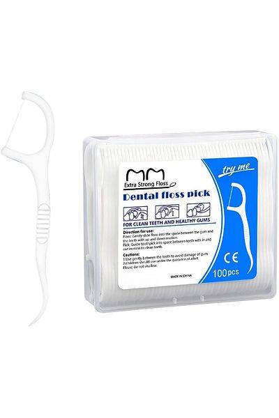COOYA Disposable Dental Floss Picks, Portable Toothpicks Flossers, 100 Pcs/Box, White