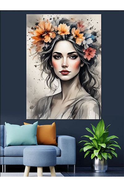 Tablomega Pânză decorativă pentru femei dintr-o coroană dintr-o floare - MDF Lemn