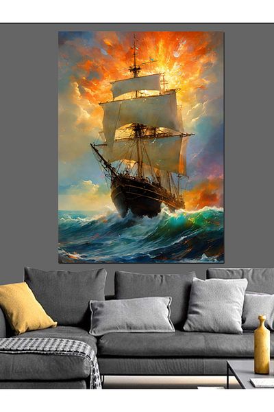Tablomega Pânză decorativă Sunset și navă pirat - Lemn MDF