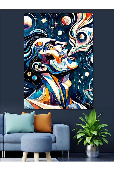 Tablomega Pânză decorativă abstractă om și fum - pictură din lemn MDF