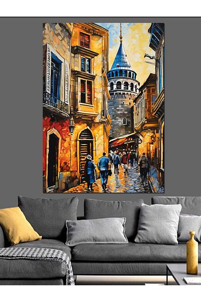 Tablomega Διακοσμητικός καμβάς Galata Tower And People - Ξύλινος πίνακας MDF