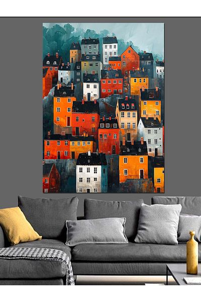 Tablomega Clădiri colorate Pânză decorativă - Lemn MDF