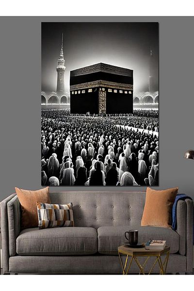 Tablomega Ασπρόμαυρο Kaaba Διακοσμητικός Καμβάς - Ξύλινο Πίνακα MDF