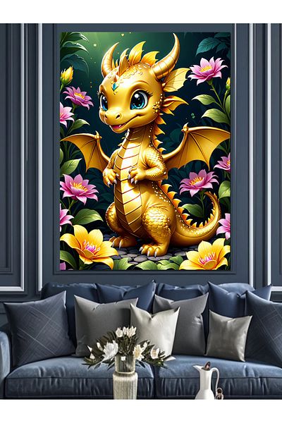 Tablomega Canvas Decorativ Puppy Golden Dragon - Lemn MDF