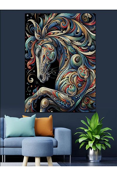 Tablomega Pânză decorativă cu model abstract de cal - pictură din lemn MDF