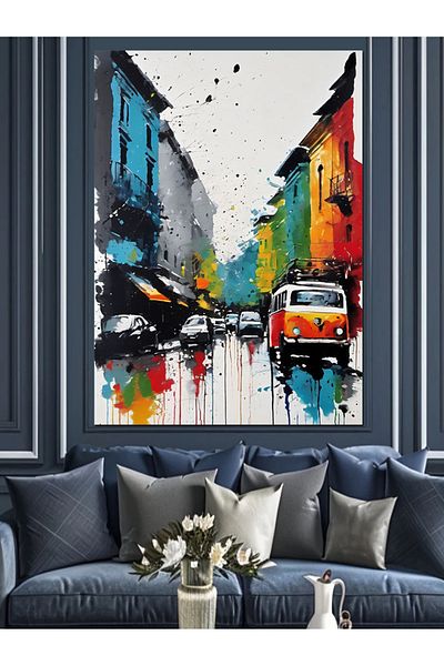 Tablomega Pânză decorativă Colorată Orașe și Mașini - Lemn MDF