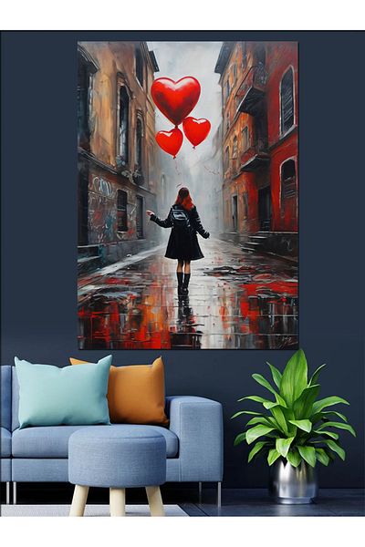 Tablomega Pânză decorativă cu balon zburător în formă de inimă - Lemn MDF