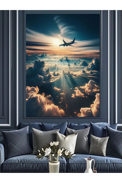 Tablomega Avion și Nori Pânză Decorativă - Lemn MDF